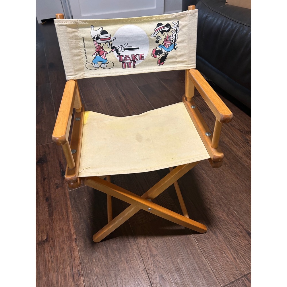 Vintage Kids Disney Mickey Mouse Director Chair Foldable Wooden camo Seat